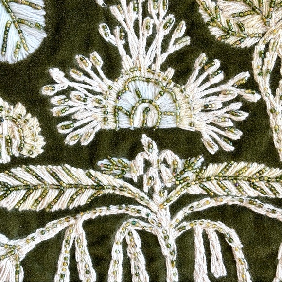 Anthropologie Handcrafted Embroidery Beaded Fringed Tote Bag Velour Wool Boho - Picture 8 of 16